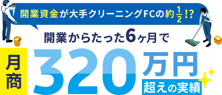 開業資金が大手クリーニングFCの約1/2!?開業からたったの6カ月で月商320万円越えの実績