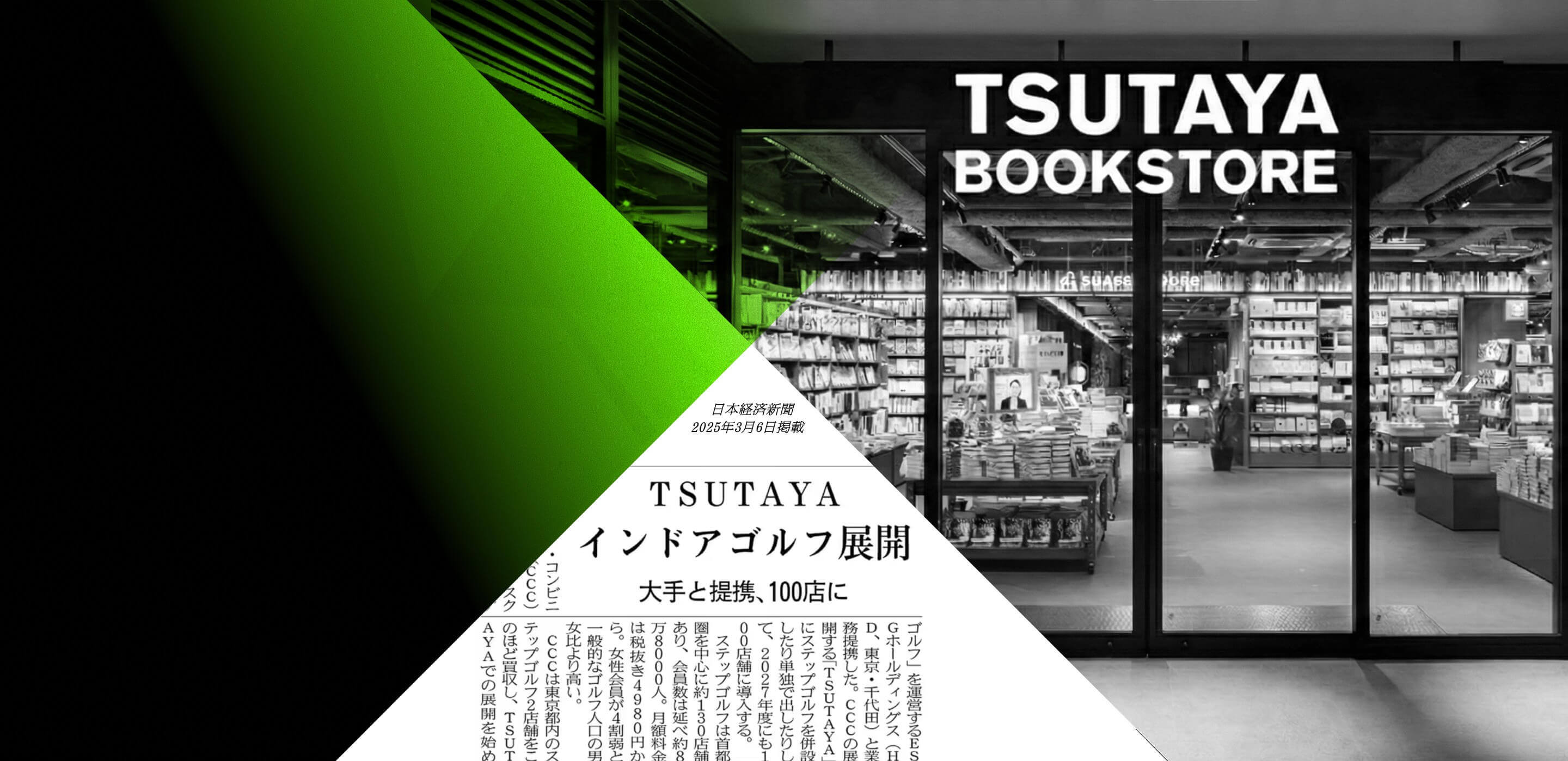 新聞記事の切り抜き：ツタヤ インドアゴルフ展開大手と提携、100店に